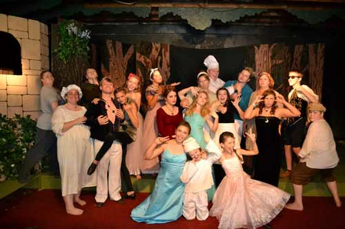Group photo of play cast in shakespearean costume.