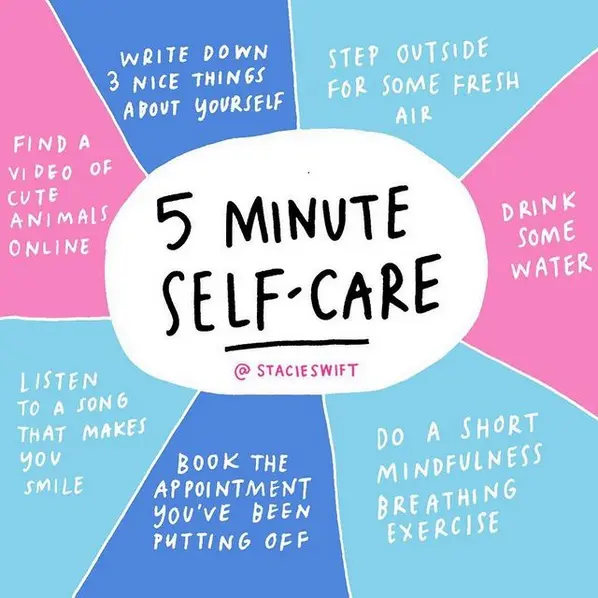 5 minute self care points described below.