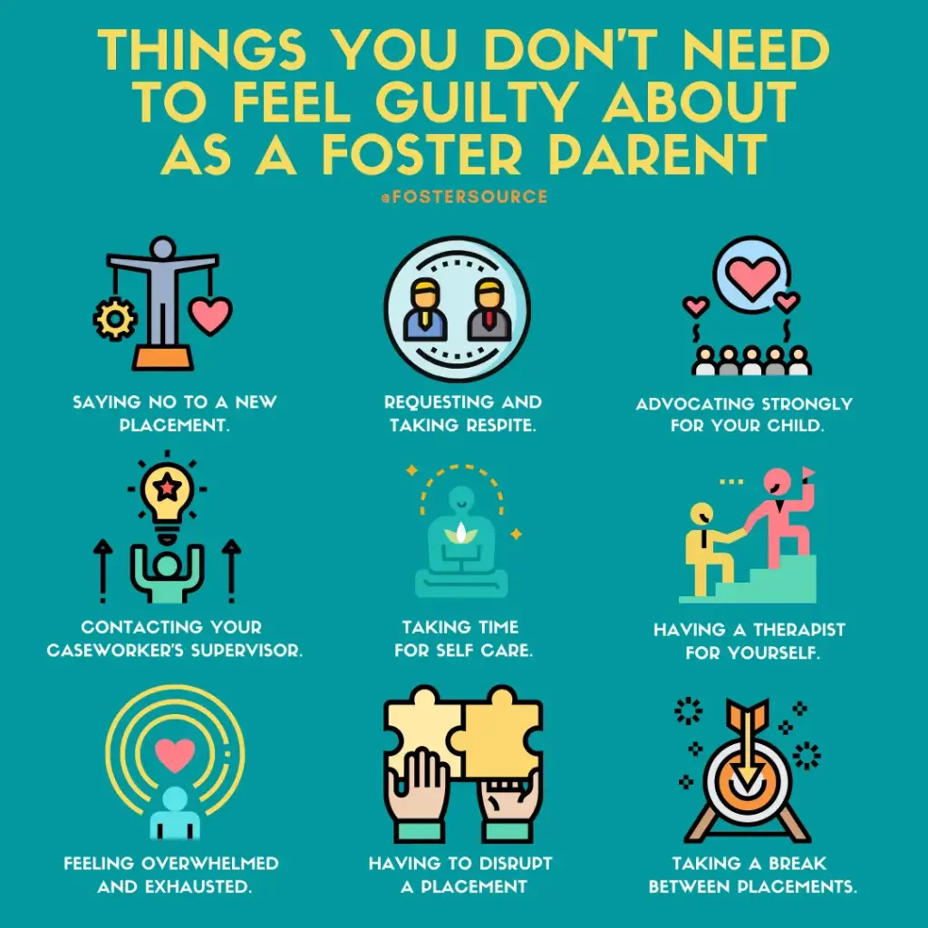 Things you don't need to feel guilty about as a foster parent with points and graphics described below.