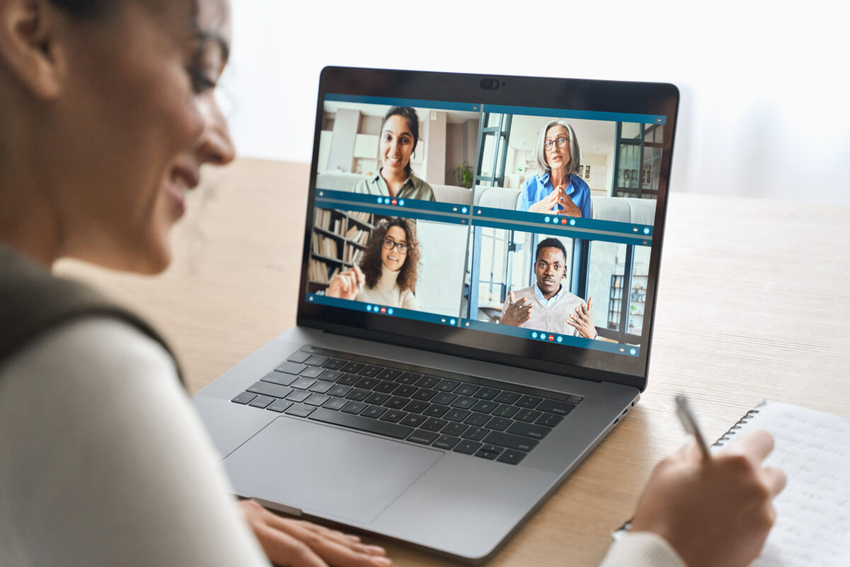 Virtual meeting on laptop