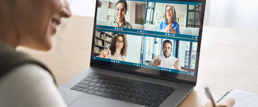 Virtual meeting on laptop